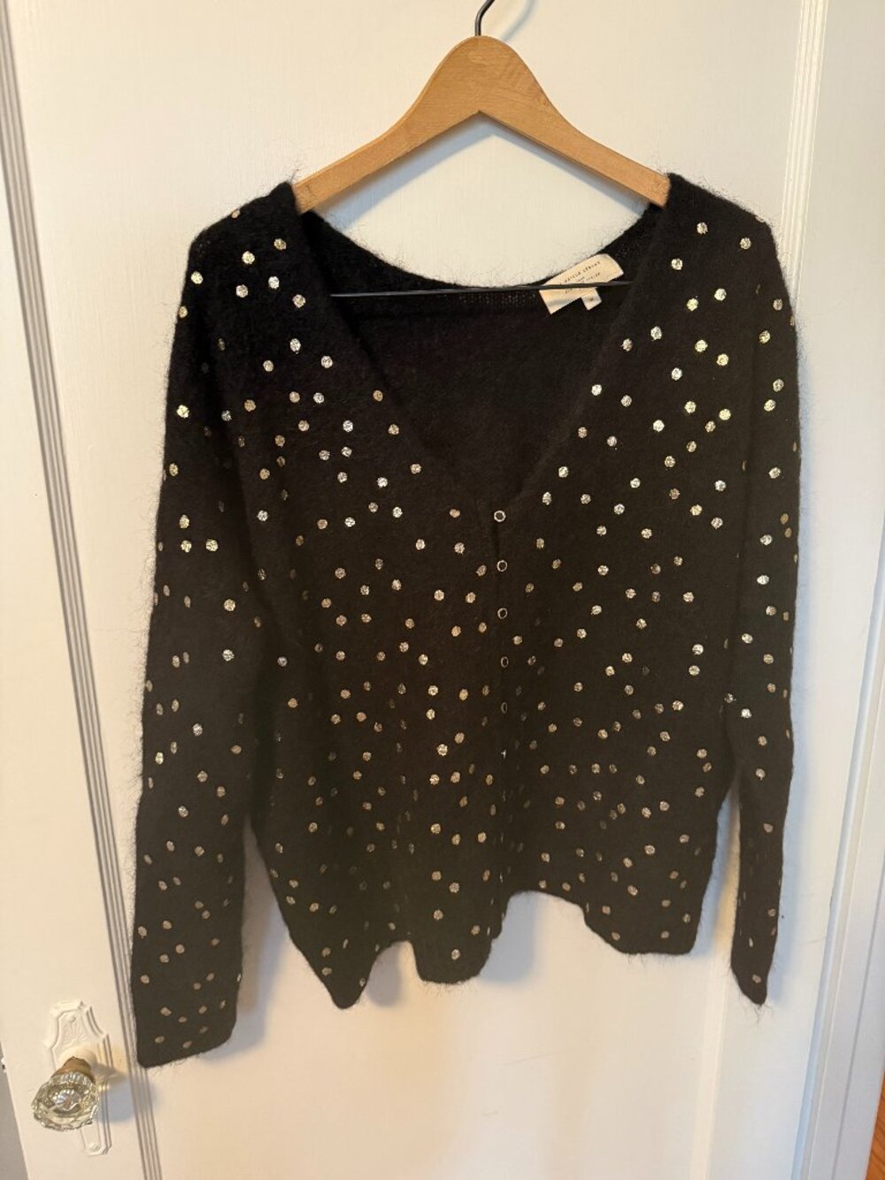 Sezane (never worn) wool black and gold polka dot Gaspard Sweater size medium
